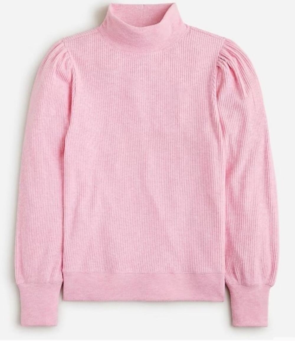 J. Crew Womens Jumper Sweater Long Sleeve Mock Neck Ribbed Knit Pink Medium